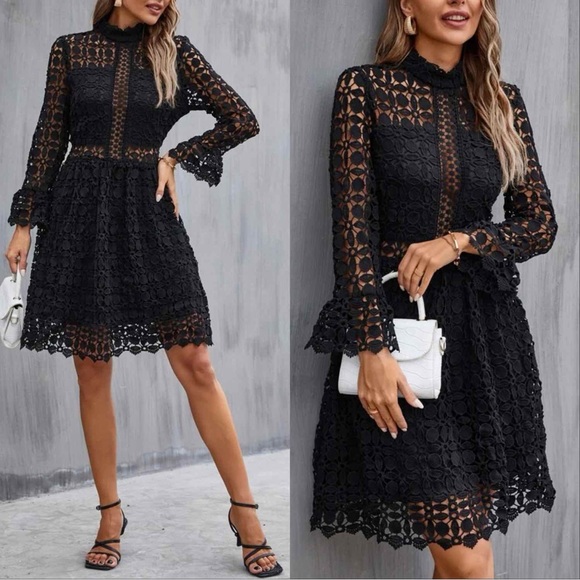 PREPPY CROCHETED LACE DRESS - BLACK - Picture 4 of 5
